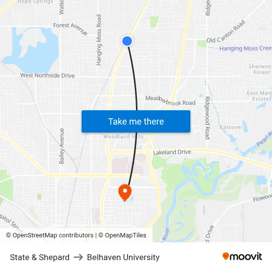 State & Shepard to Belhaven University map