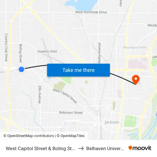 West Capitol Street & Boling Street to Belhaven University map