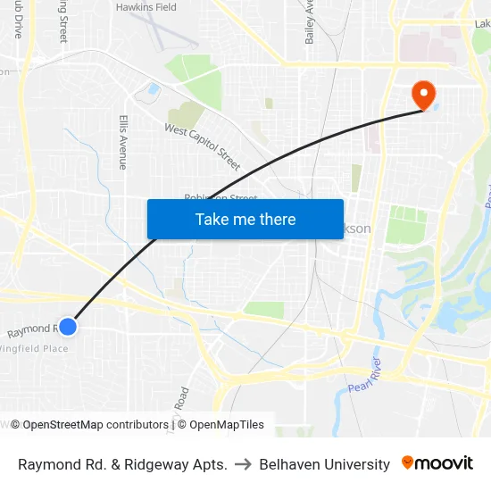 Raymond Rd. & Ridgeway Apts. to Belhaven University map
