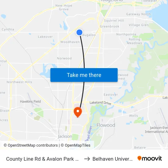 County Line Rd & Avalon Park Apts to Belhaven University map