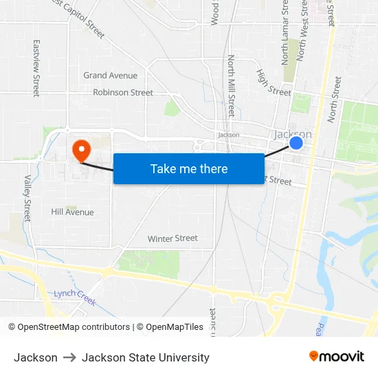 Jackson to Jackson State University map
