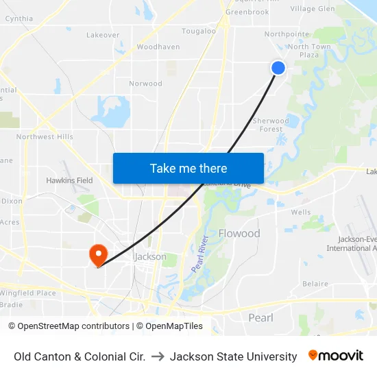 Old Canton & Colonial Cir. to Jackson State University map