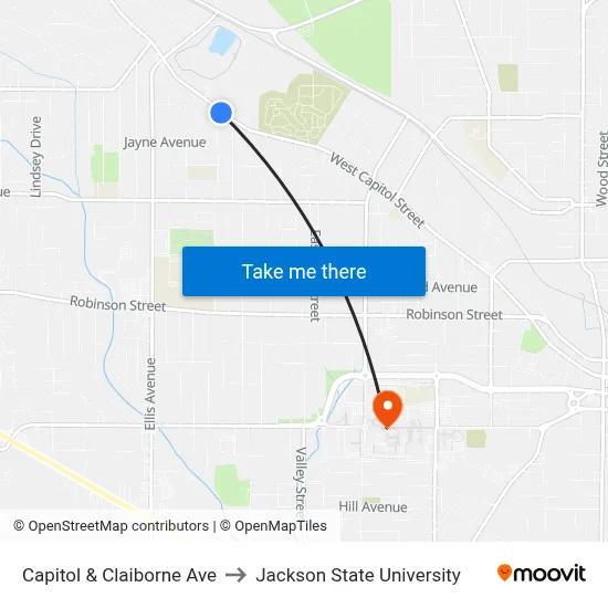 Capitol & Claiborne Ave to Jackson State University map
