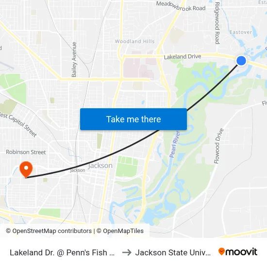 Lakeland Dr. @ Penn's Fish House to Jackson State University map