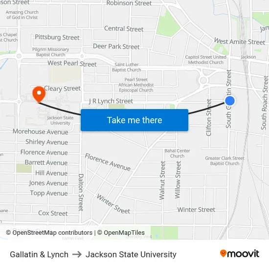 Gallatin & Lynch to Jackson State University map