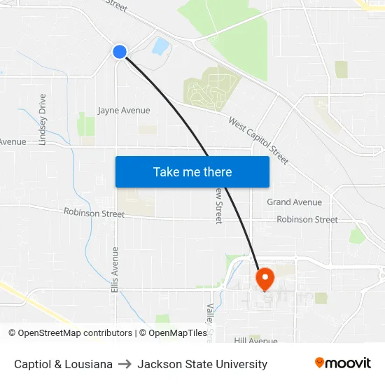Captiol & Lousiana to Jackson State University map