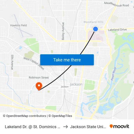 Lakeland Dr. @ St. Dominics Hospital to Jackson State University map