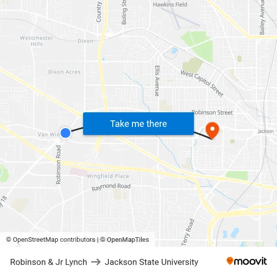 Robinson & Jr Lynch to Jackson State University map