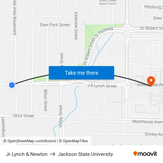 Jr Lynch & Newton to Jackson State University map