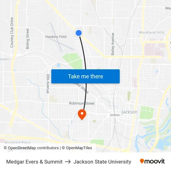 Medgar Evers & Summit to Jackson State University map
