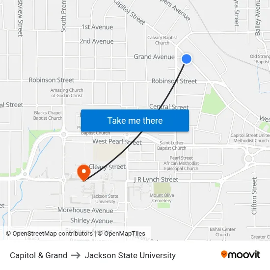 Capitol & Grand to Jackson State University map