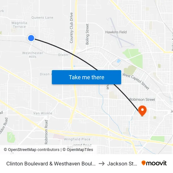 Clinton Boulevard & Westhaven Boulevard (Windsor Park Apartments) to Jackson State University map