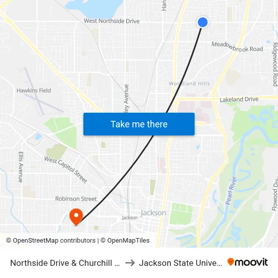 Northside Drive & Churchill Road to Jackson State University map