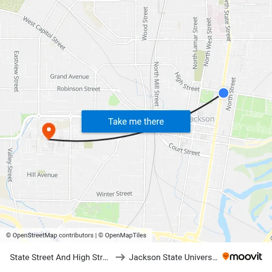 State Street And High Street to Jackson State University map