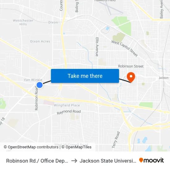 Robinson Rd./ Office Depot to Jackson State University map