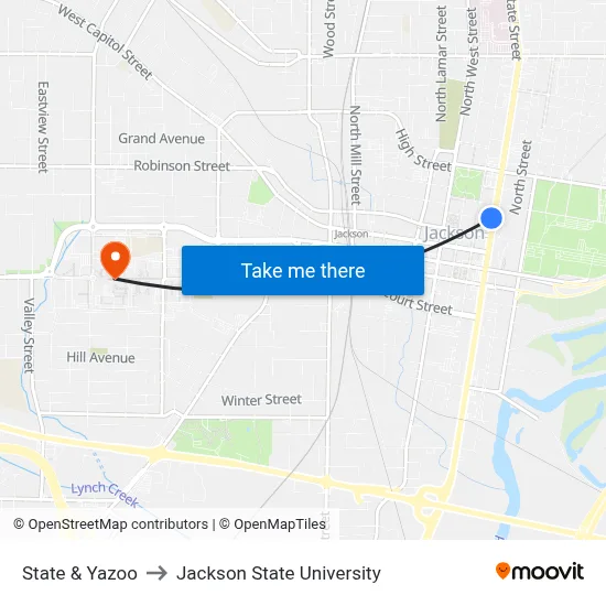 State & Yazoo to Jackson State University map