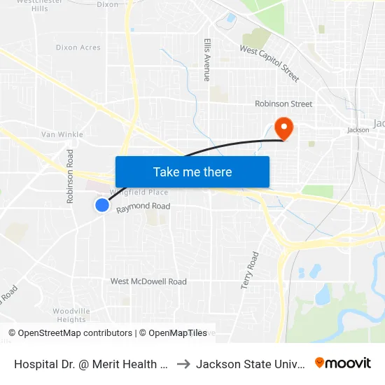 Hospital Dr. @ Merit Health Center to Jackson State University map