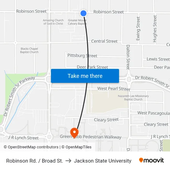 Robinson Rd. / Broad St. to Jackson State University map