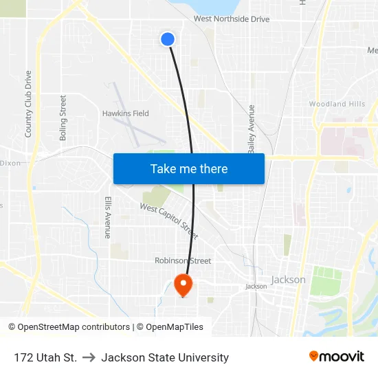 172 Utah St. to Jackson State University map