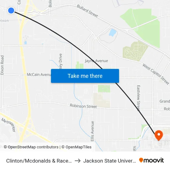 Clinton/Mcdonalds & Raceway to Jackson State University map