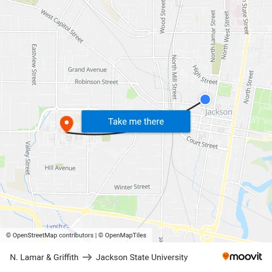 N. Lamar & Griffith to Jackson State University map