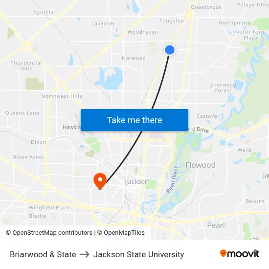 Briarwood & State to Jackson State University map