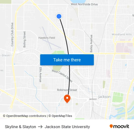 Skyline & Slayton to Jackson State University map