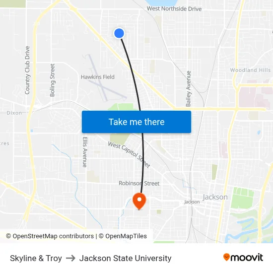 Skyline & Troy to Jackson State University map