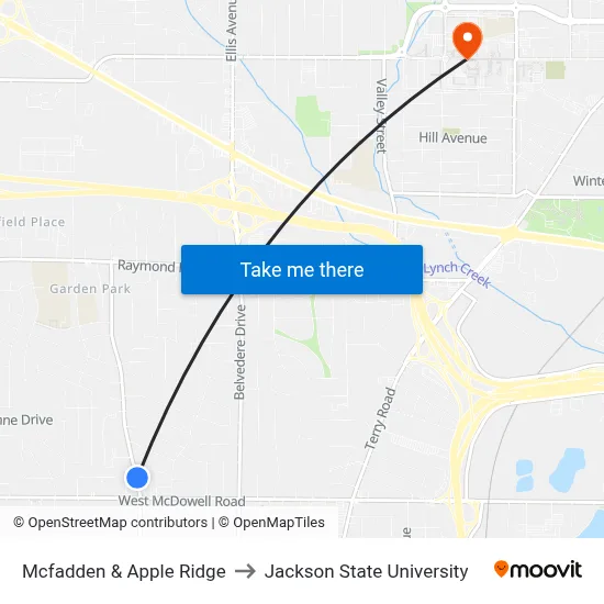 Mcfadden & Apple Ridge to Jackson State University map