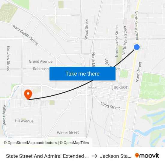State Street And Admiral Extended Stay And Retirement Center to Jackson State University map