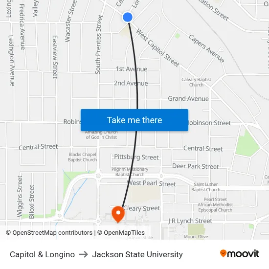 Capitol & Longino to Jackson State University map