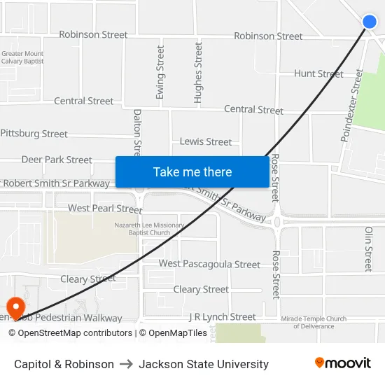 Capitol & Robinson to Jackson State University map