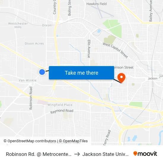 Robinson Rd. @ Metrocenter Mall to Jackson State University map