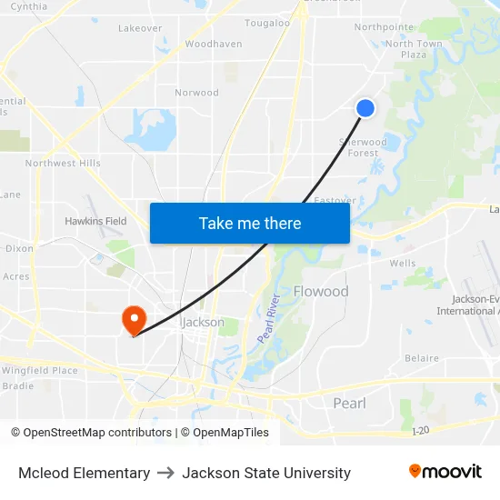 Mcleod Elementary to Jackson State University map