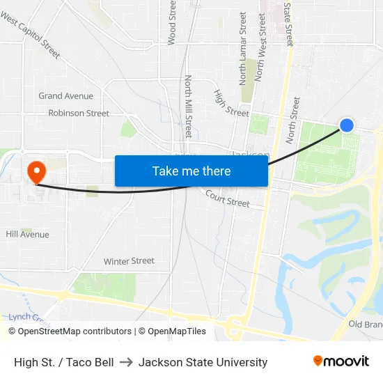 High St. / Taco Bell to Jackson State University map