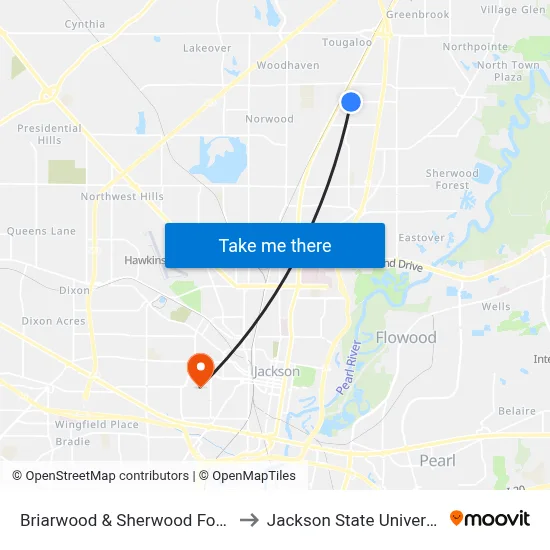 Briarwood & Sherwood Forest to Jackson State University map