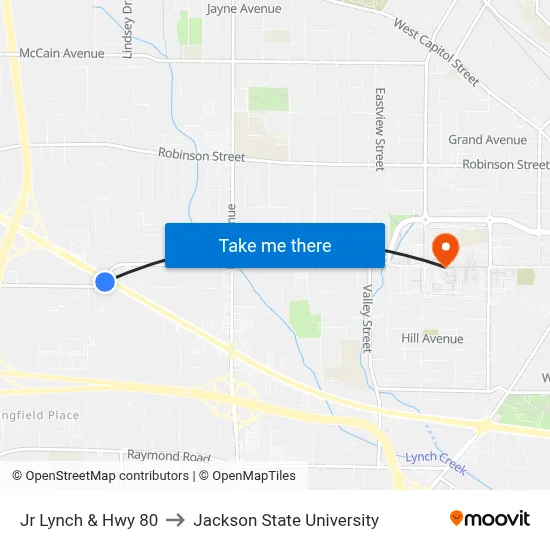 Jr Lynch & Hwy 80 to Jackson State University map