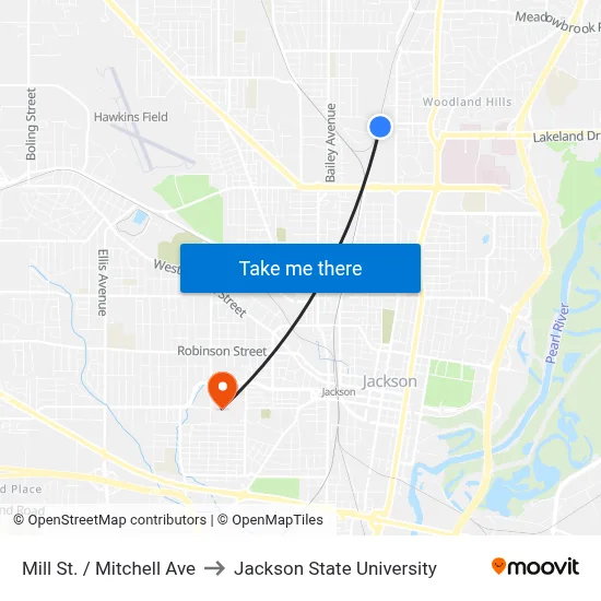 Mill St. / Mitchell Ave to Jackson State University map