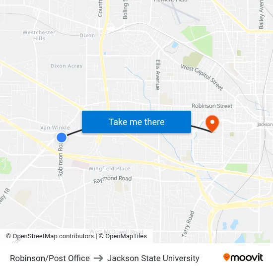 Robinson/Post Office to Jackson State University map