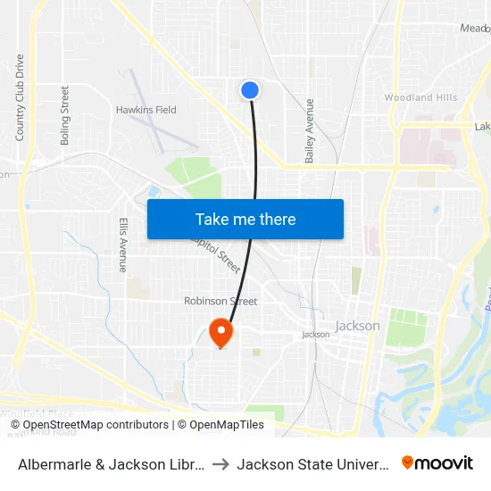 Albermarle & Jackson Library to Jackson State University map