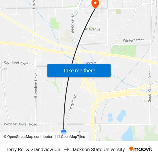 Terry Rd. & Grandview Cir. to Jackson State University map