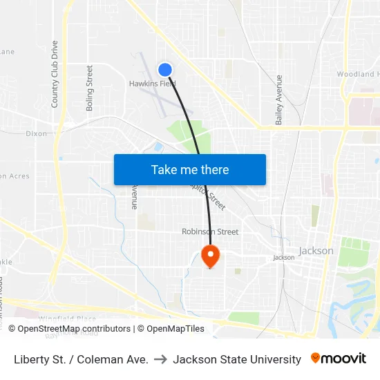 Liberty St. / Coleman Ave. to Jackson State University map
