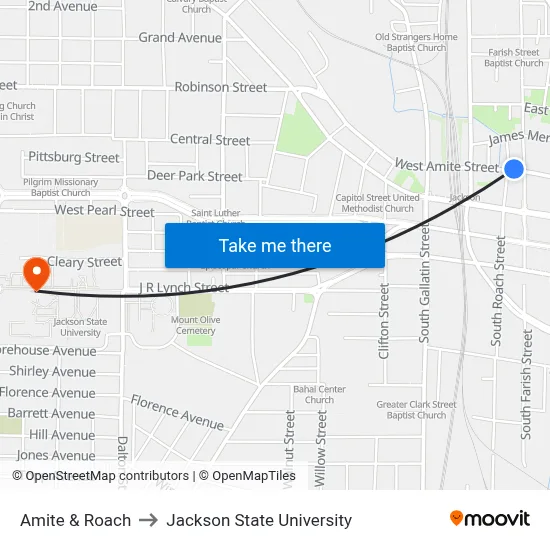 Amite & Roach to Jackson State University map