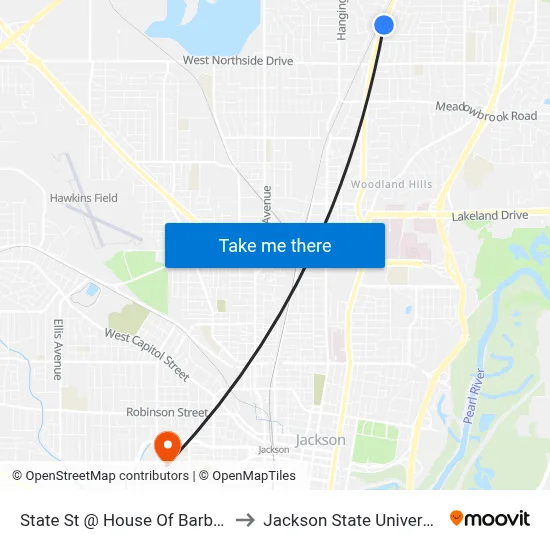 State St @ House Of Barbers to Jackson State University map