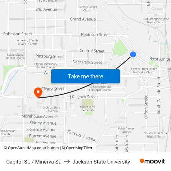 Capitol St. / Minerva St. to Jackson State University map
