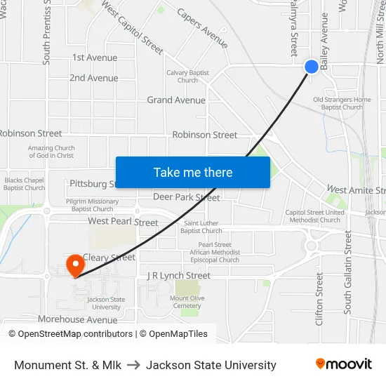 Monument St. & Mlk to Jackson State University map