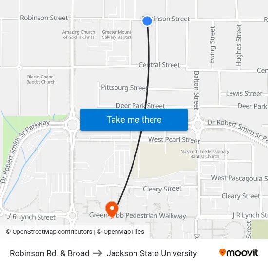 Robinson Rd. & Broad to Jackson State University map