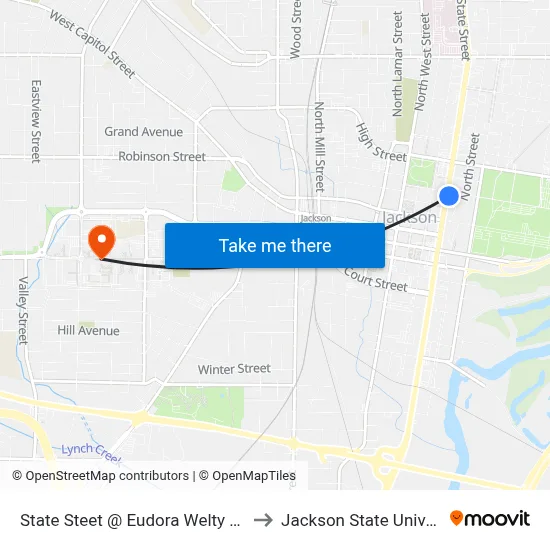 State Steet @ Eudora Welty Library to Jackson State University map