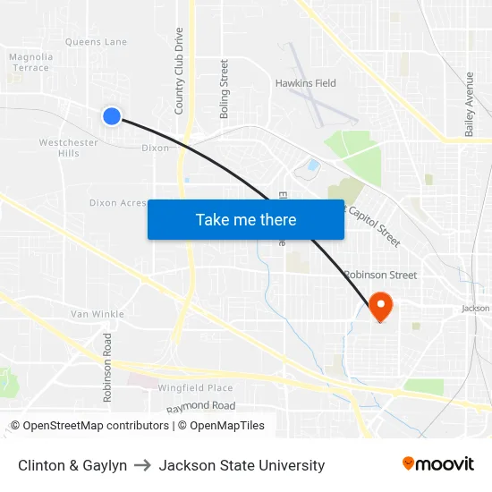 Clinton & Gaylyn to Jackson State University map