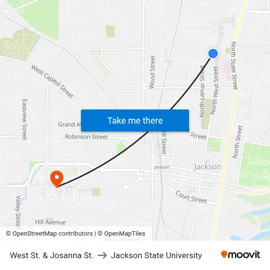 West St. & Josanna St. to Jackson State University map